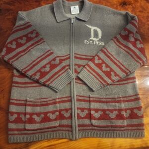 Disneyland Resort Gray and Red Cardigan Spirit Jersey with Fold-Down Collar